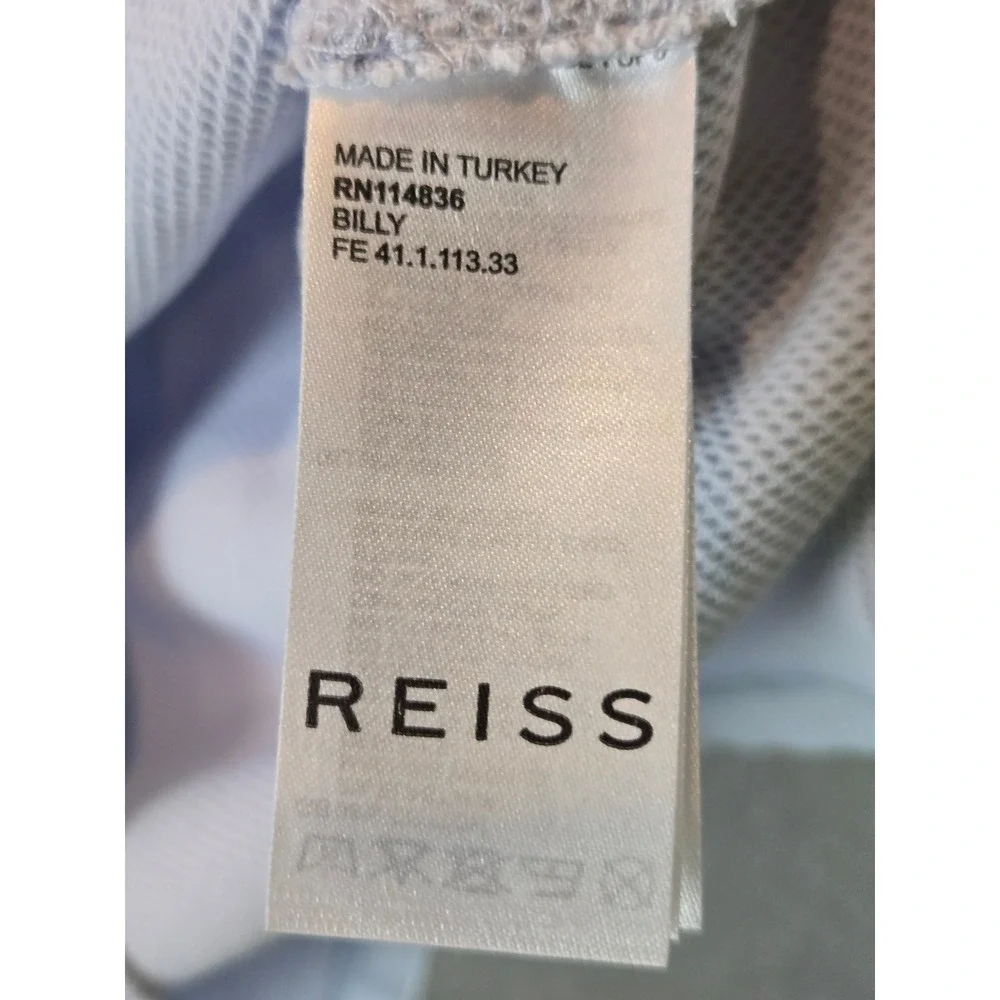 Reiss Billy Zip Polo Mens Size M Light Blue Textured Waffle Knit Short Sleeve - Picture 7 of 13